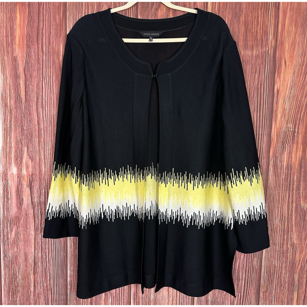 Ming Wang Black Yellow Cardigan Jacket Career Work Mature Womens Size 2X